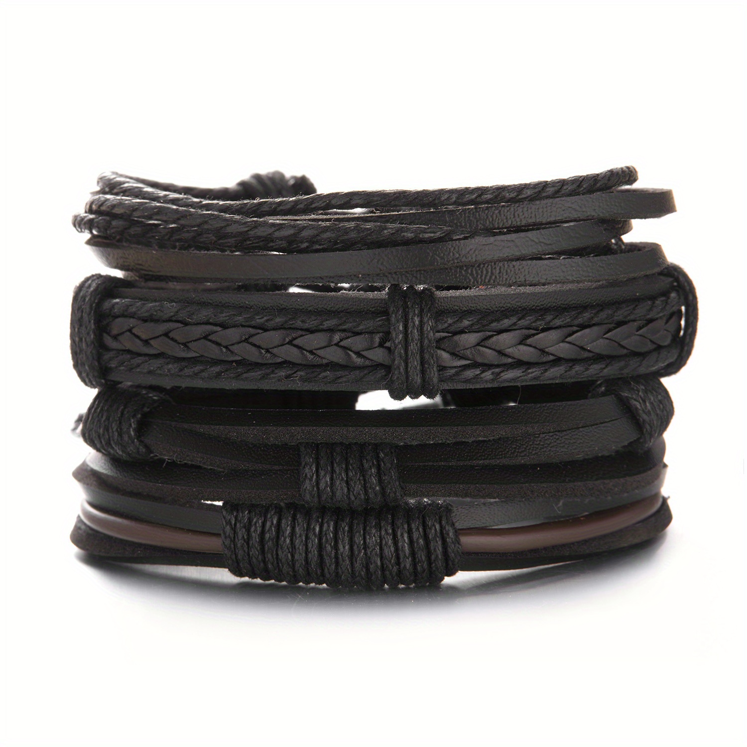 Men's Beaded Leather Combination Bracelet Set